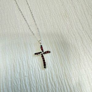Elegant Silver and Red Cross Pendant Necklace